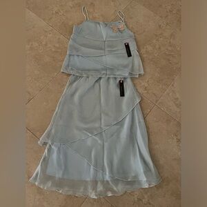 2-piece Girl’s Blue Butterfly Top and Skirt Set Size 14.